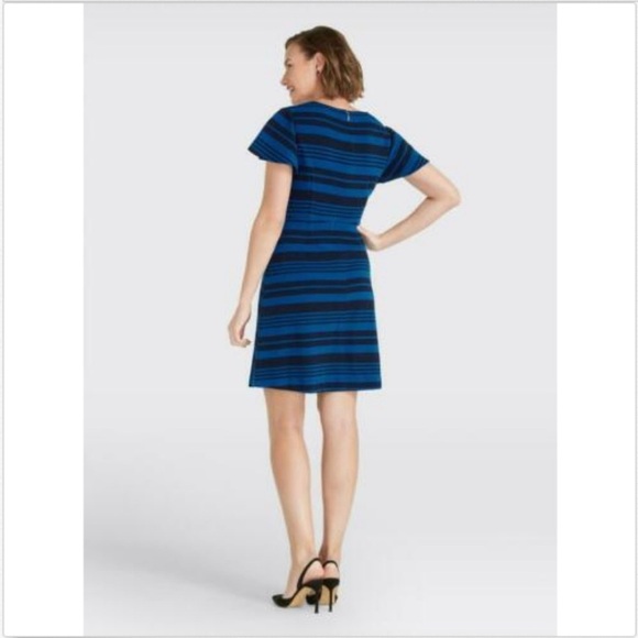 Women’s DRAPER JAMES black/blue stripe flutter sleeve dress. Size small - Picture 3 of 12